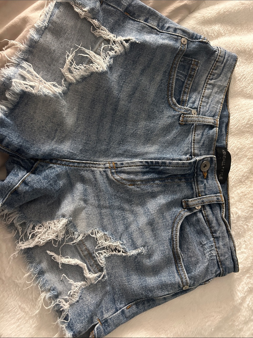 Kendall & Kylie Light Blue Distressed High-Rise Denim Shorts